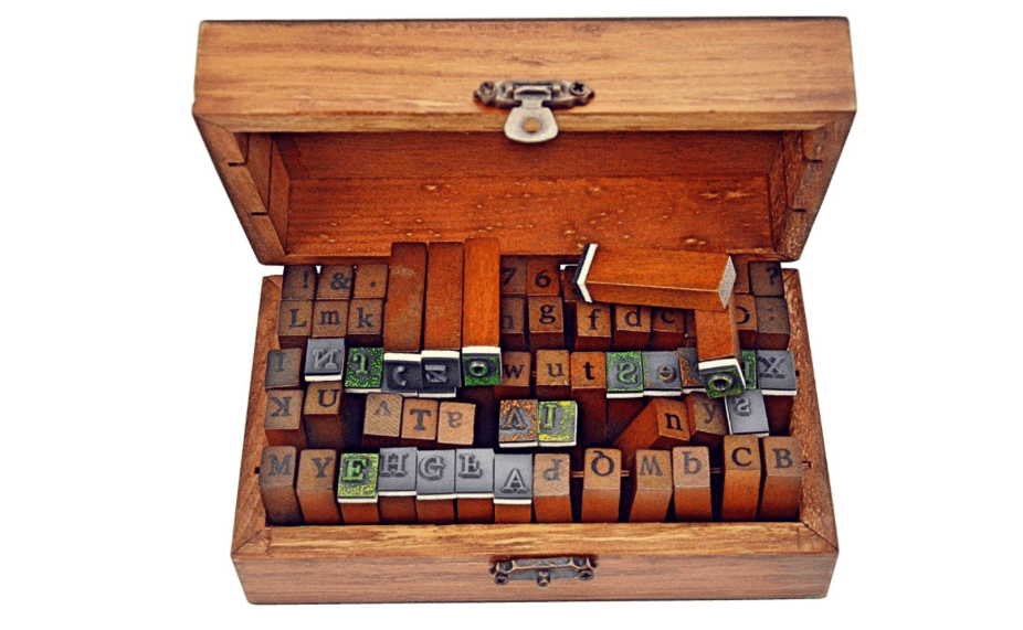 Vintage Wooden Rubber Letter and Number Stamp Set